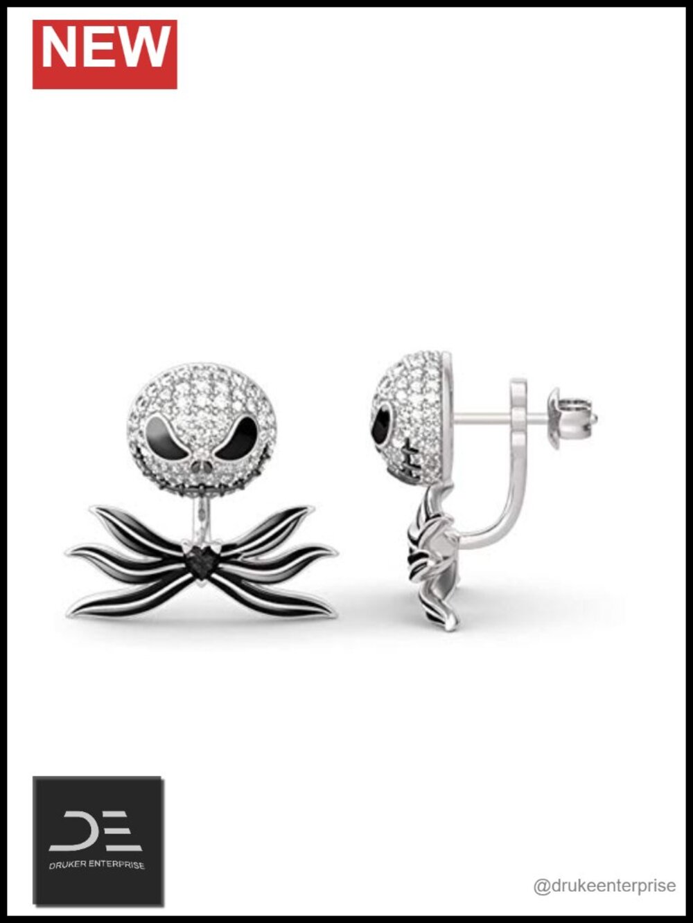 Skull Heart Sterling Silver Stud Earrings Halloween Gift for Women